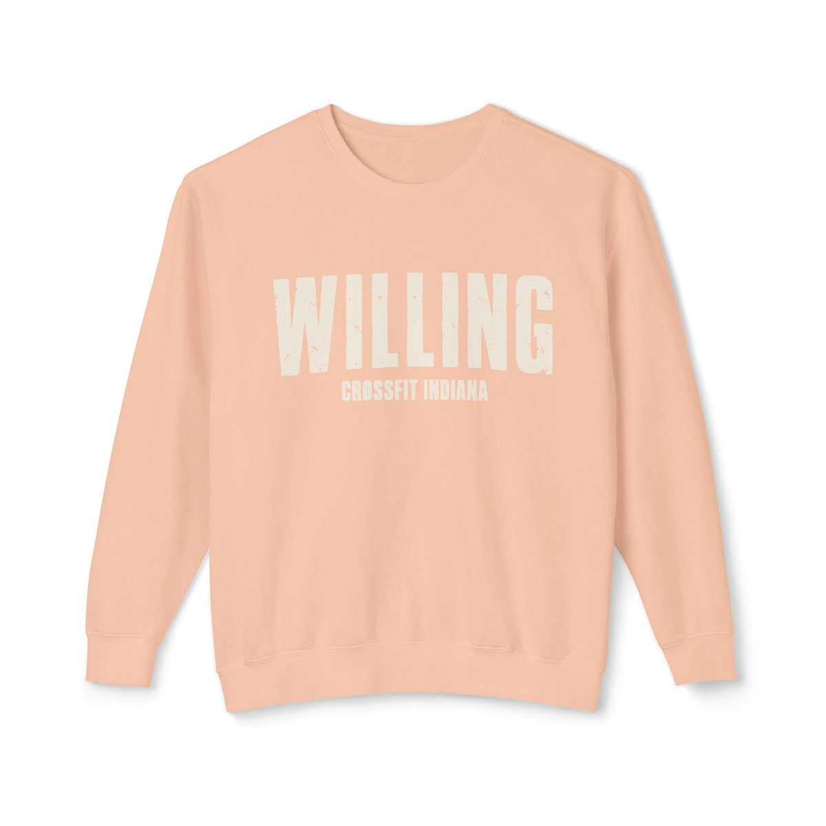 Willing Crewneck Sweatshirt — Subtle Vintage Text Lightweight Pullover