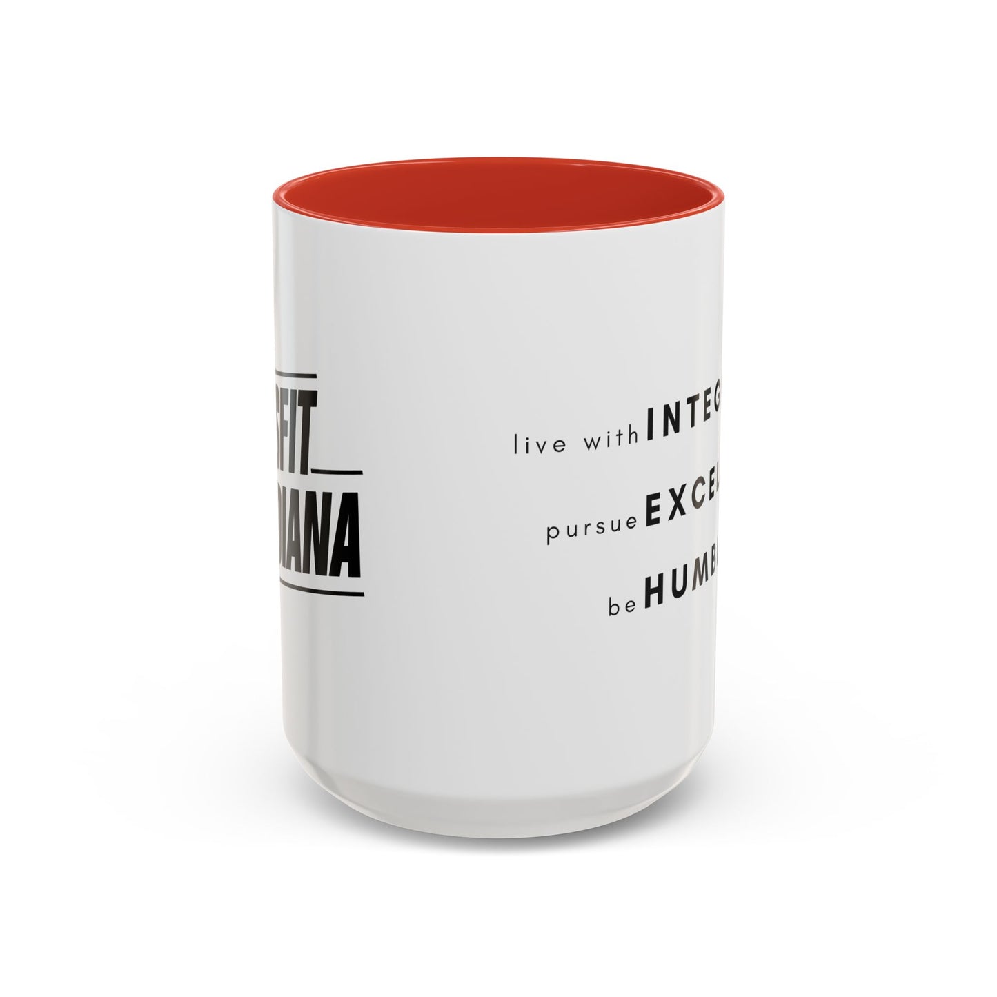 Inspirational Values Accent Coffee Mug — "Live with Integrity, Pursue Excellence, Be Humble"