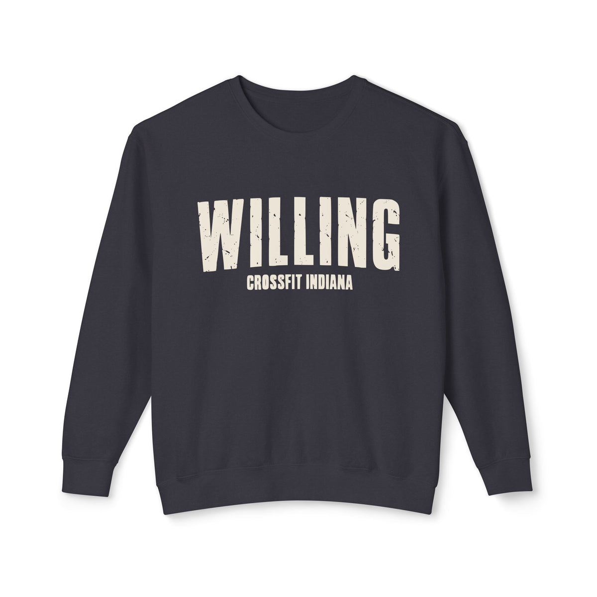 Willing Crewneck Sweatshirt — Subtle Vintage Text Lightweight Pullover