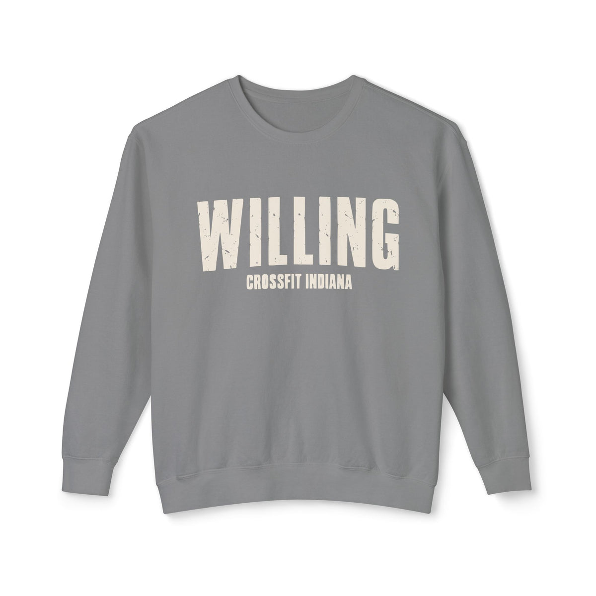 Willing Crewneck Sweatshirt — Subtle Vintage Text Lightweight Pullover