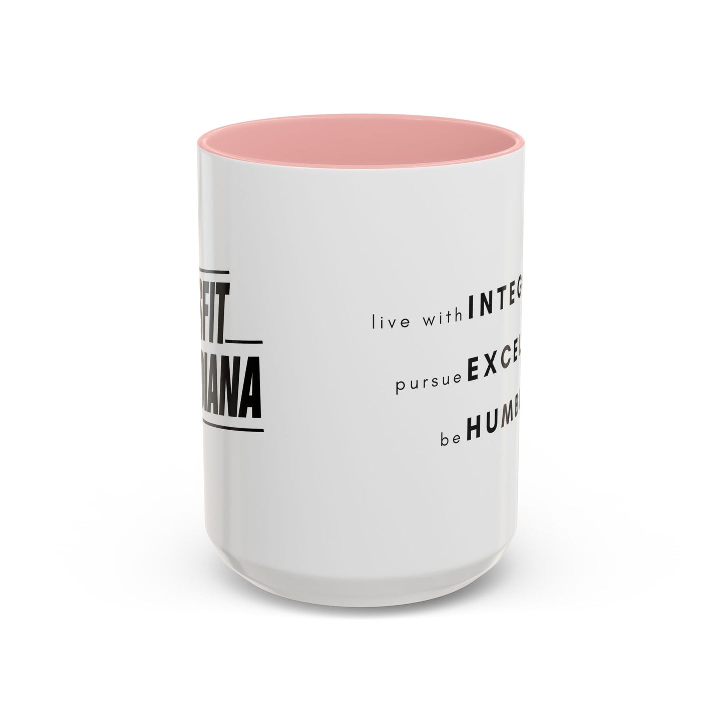 Inspirational Values Accent Coffee Mug — "Live with Integrity, Pursue Excellence, Be Humble"