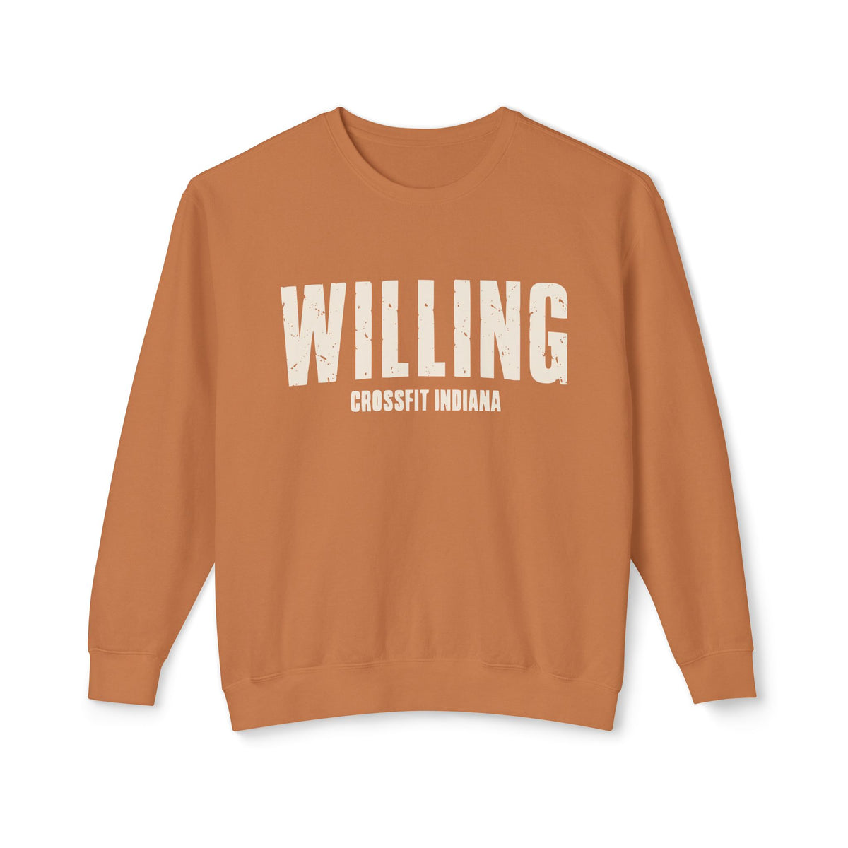 Willing Crewneck Sweatshirt — Subtle Vintage Text Lightweight Pullover