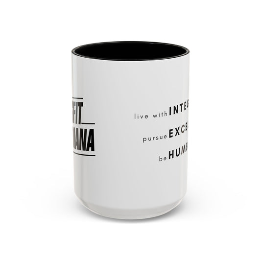 Inspirational Values Accent Coffee Mug — "Live with Integrity, Pursue Excellence, Be Humble"