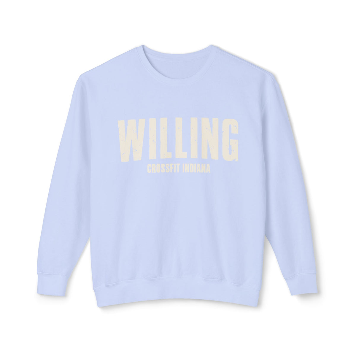 Willing Crewneck Sweatshirt — Subtle Vintage Text Lightweight Pullover