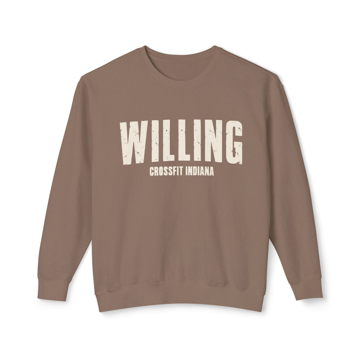 Willing Crewneck Sweatshirt — Subtle Vintage Text Lightweight Pullover