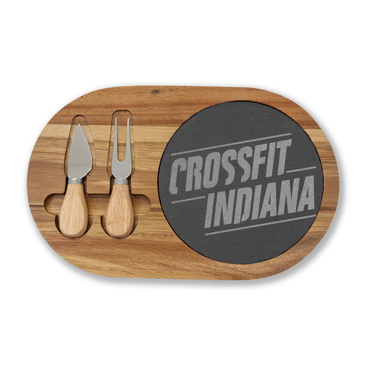 Engraved Acacia Charcuterie Board with Slate Insert & Cheese Knives