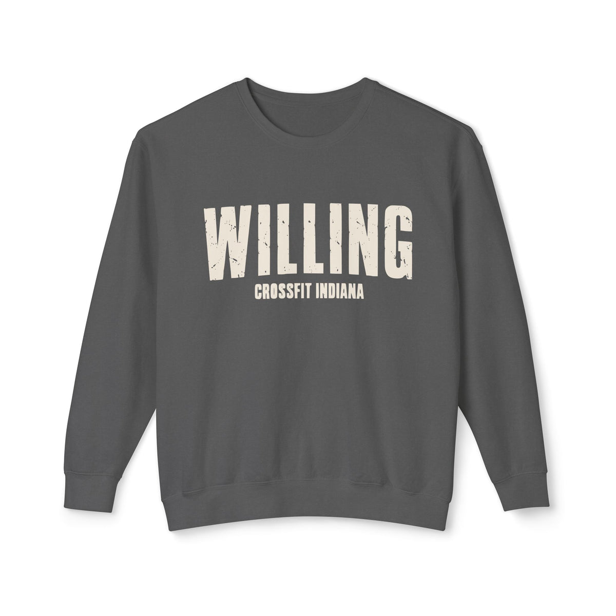 Willing Crewneck Sweatshirt — Subtle Vintage Text Lightweight Pullover