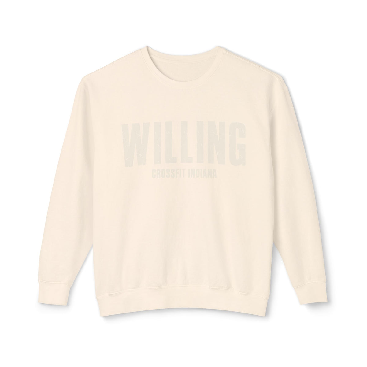 Willing Crewneck Sweatshirt — Subtle Vintage Text Lightweight Pullover
