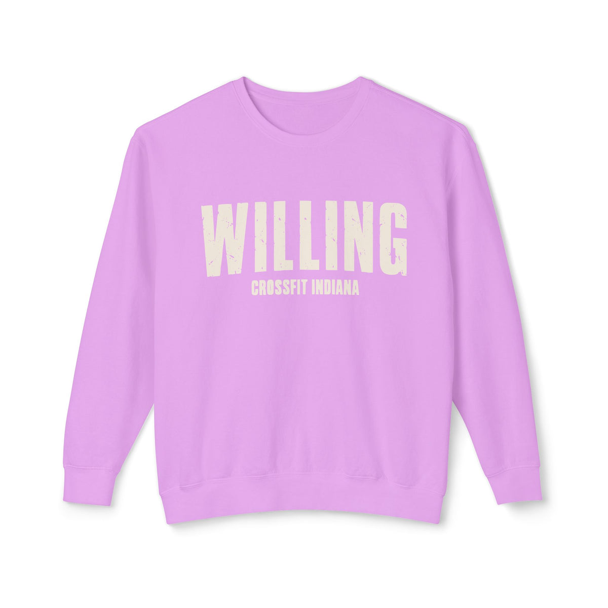 Willing Crewneck Sweatshirt — Subtle Vintage Text Lightweight Pullover