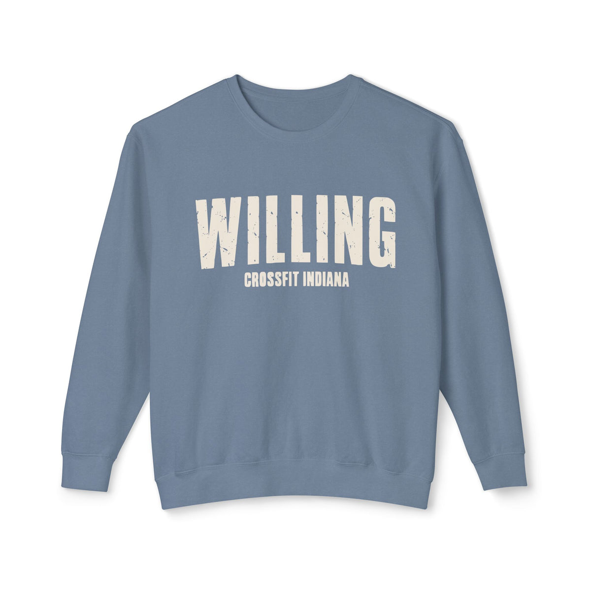 Willing Crewneck Sweatshirt — Subtle Vintage Text Lightweight Pullover
