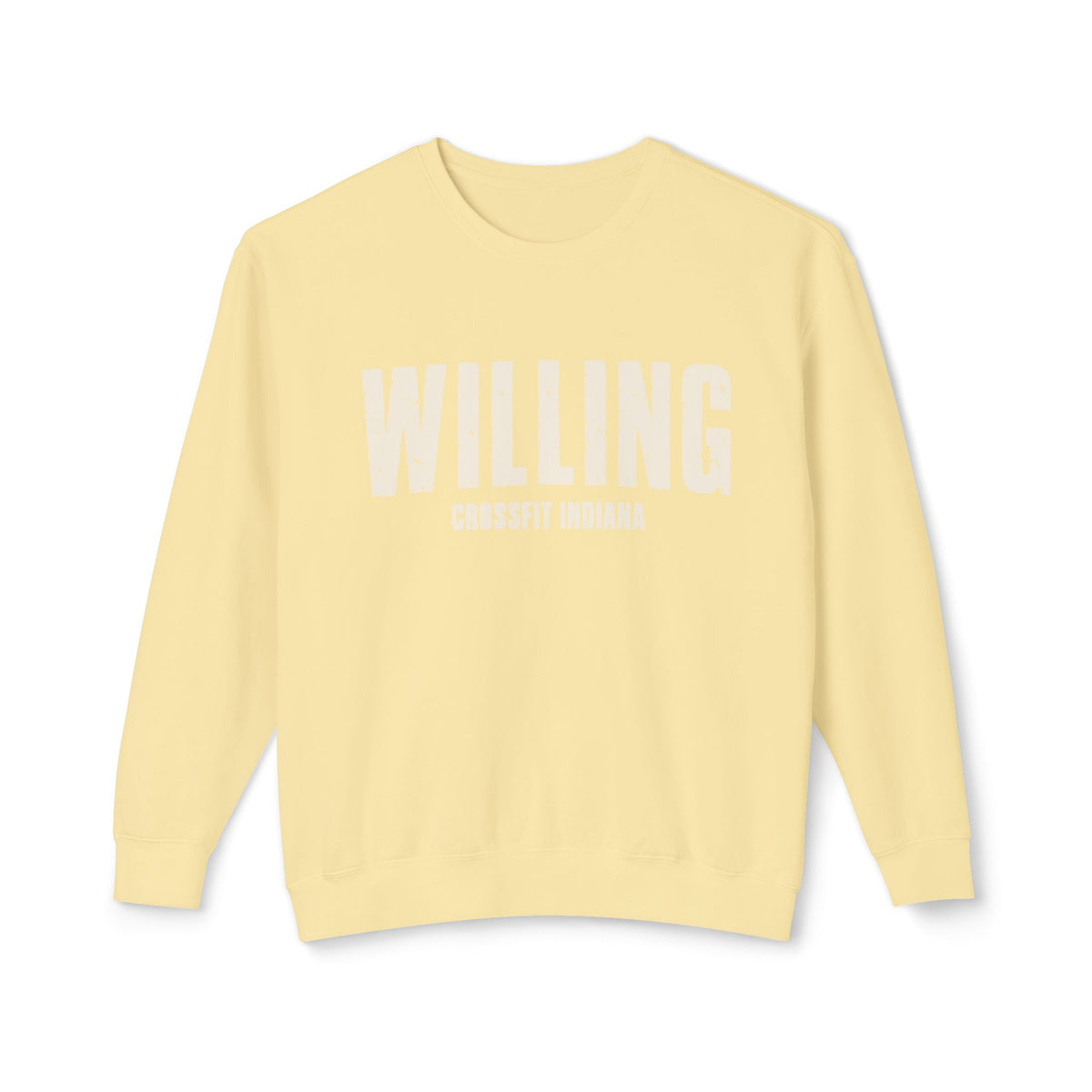 Willing Crewneck Sweatshirt — Subtle Vintage Text Lightweight Pullover