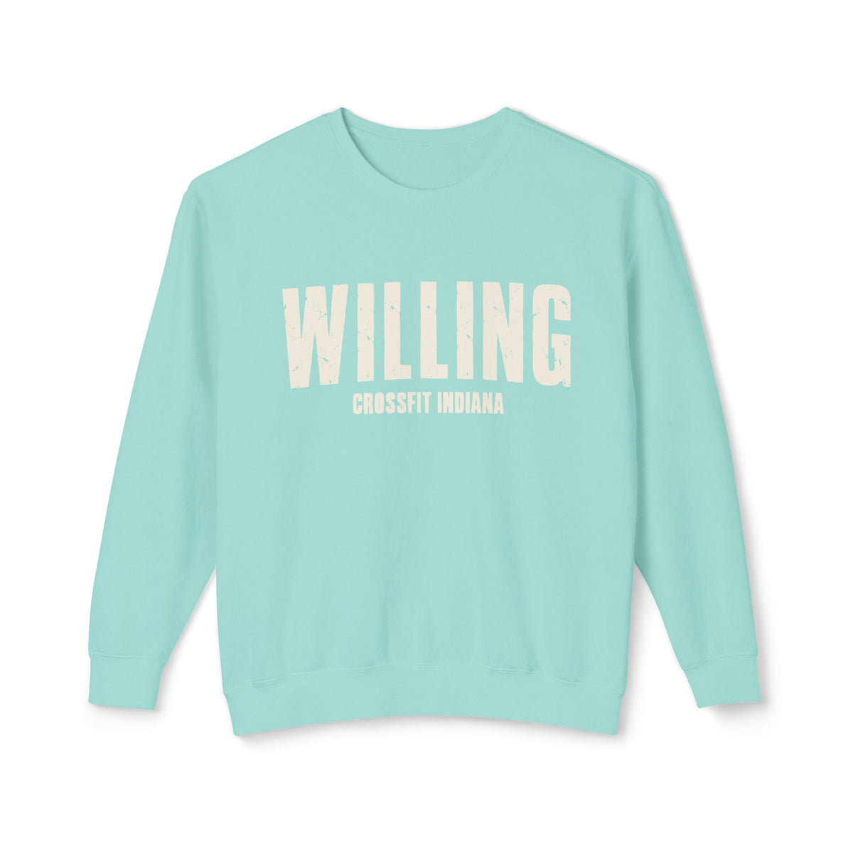 Willing Crewneck Sweatshirt — Subtle Vintage Text Lightweight Pullover